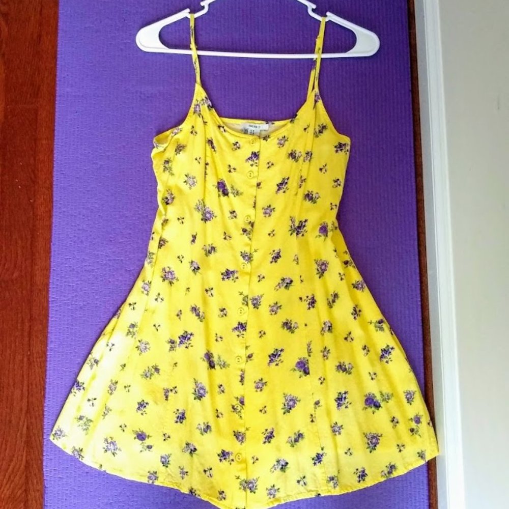 Yellow & Purple Floral Mini Dress (Size M)